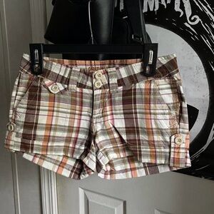 Arizona Jean Company Women's Plaid Cargo Shorts - Brown, Orange, White